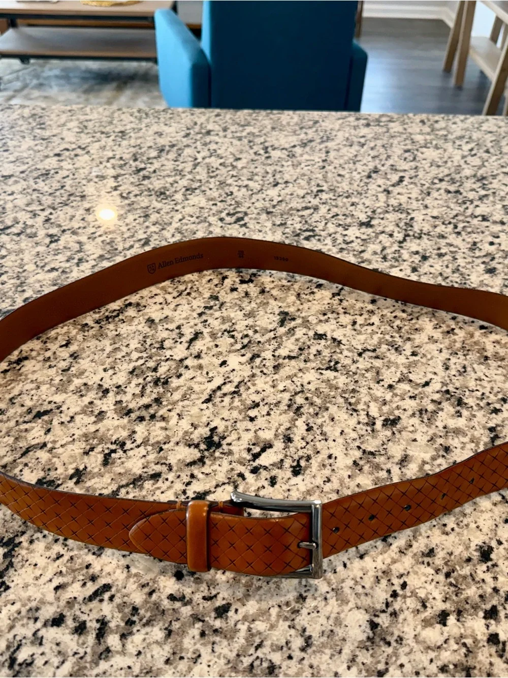 Allen Edmonds Brown Italian Leather Houndstooth Belt 44 Made In Italy Mens NWOT